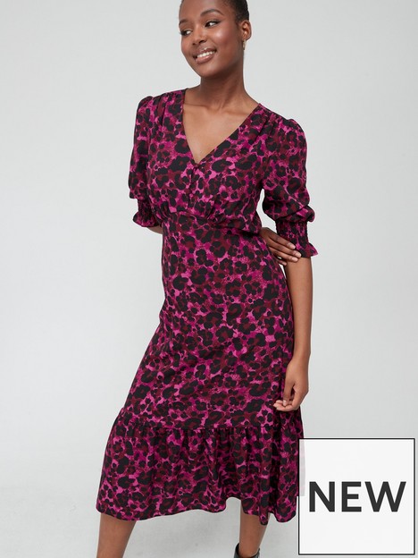 v-by-very-button-front-puff-sleeve-midi-dress-pink-animal