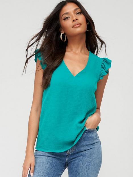 v-by-very-ruffle-v-neck-shell-top-tealnbsp