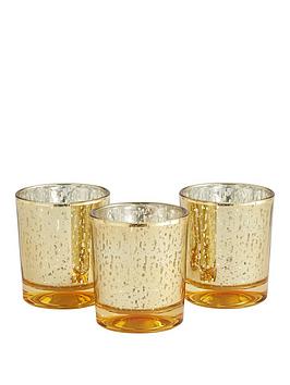 Product photograph of Set Of 3 Gold Mercury Glass Tealight Candle Holders from very.co.uk