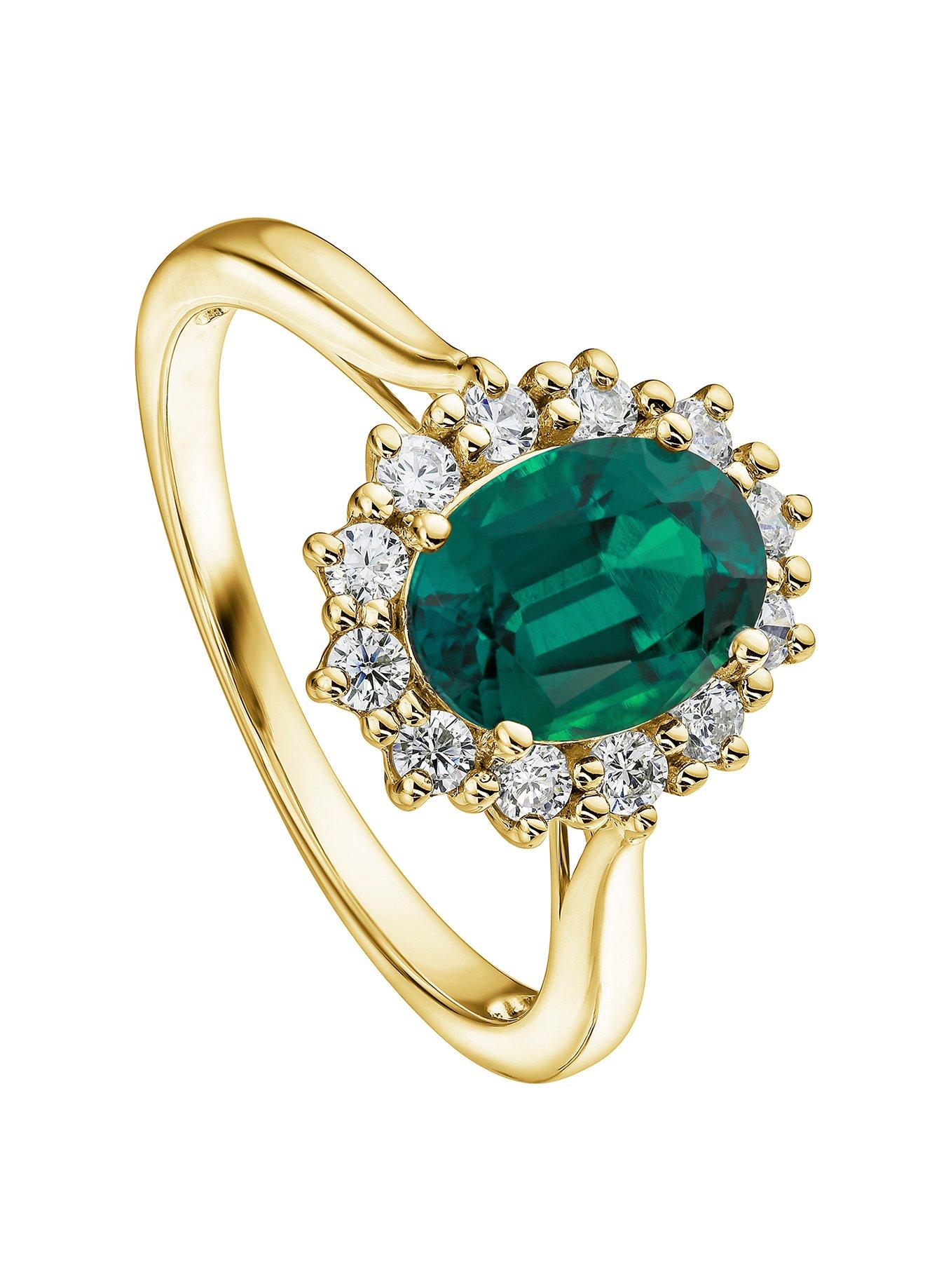 Image 1 of 6 of Created Brilliance Cate Created Brilliance 9ct Gold Created Emerald and 0.25ct Lab Grown Diamond Cluster Ring
