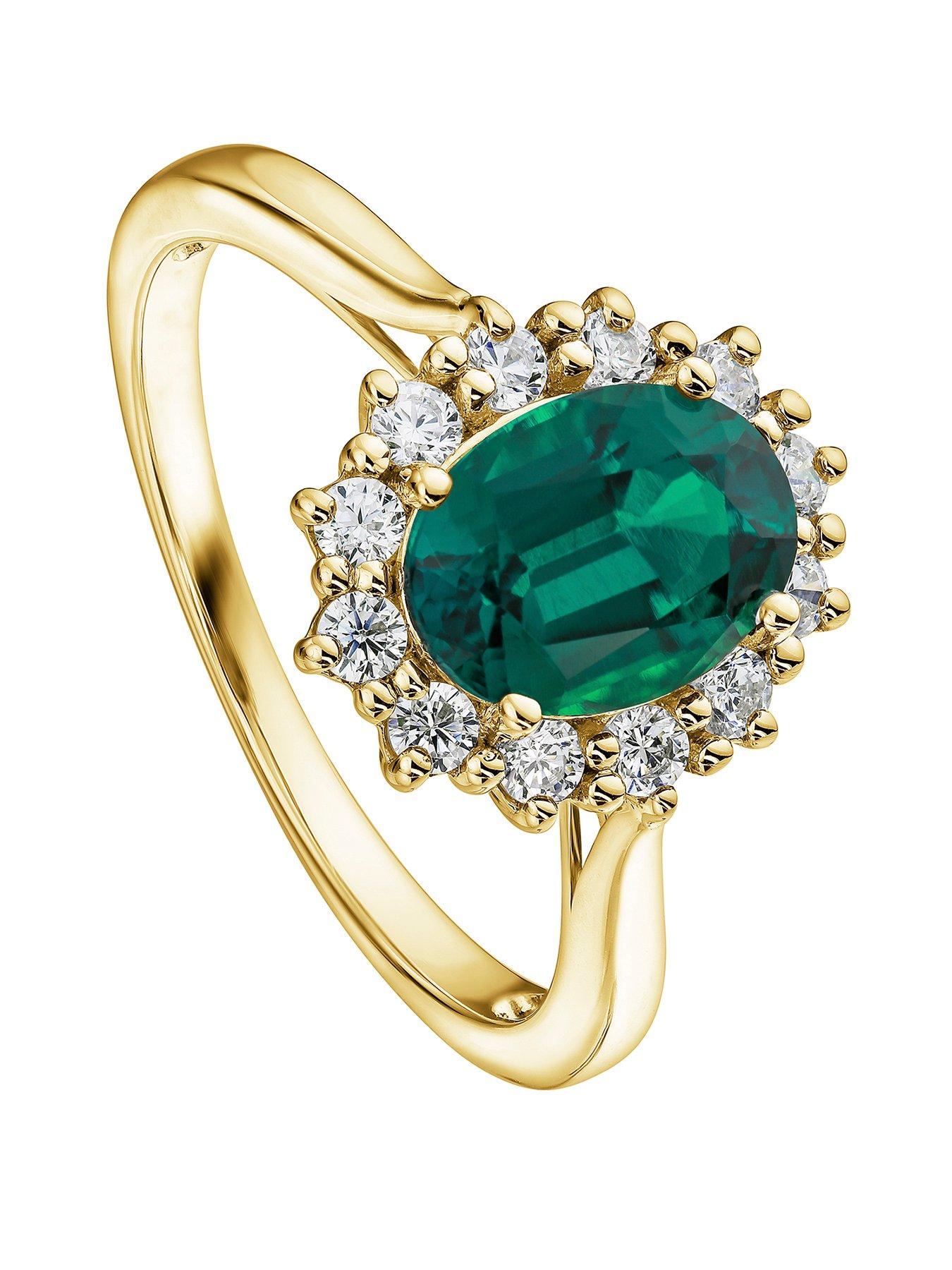 Created Brilliance Cate Created Brilliance 9ct Gold Created Emerald and 0.25ct Lab Grown Diamond Cluster Ring
