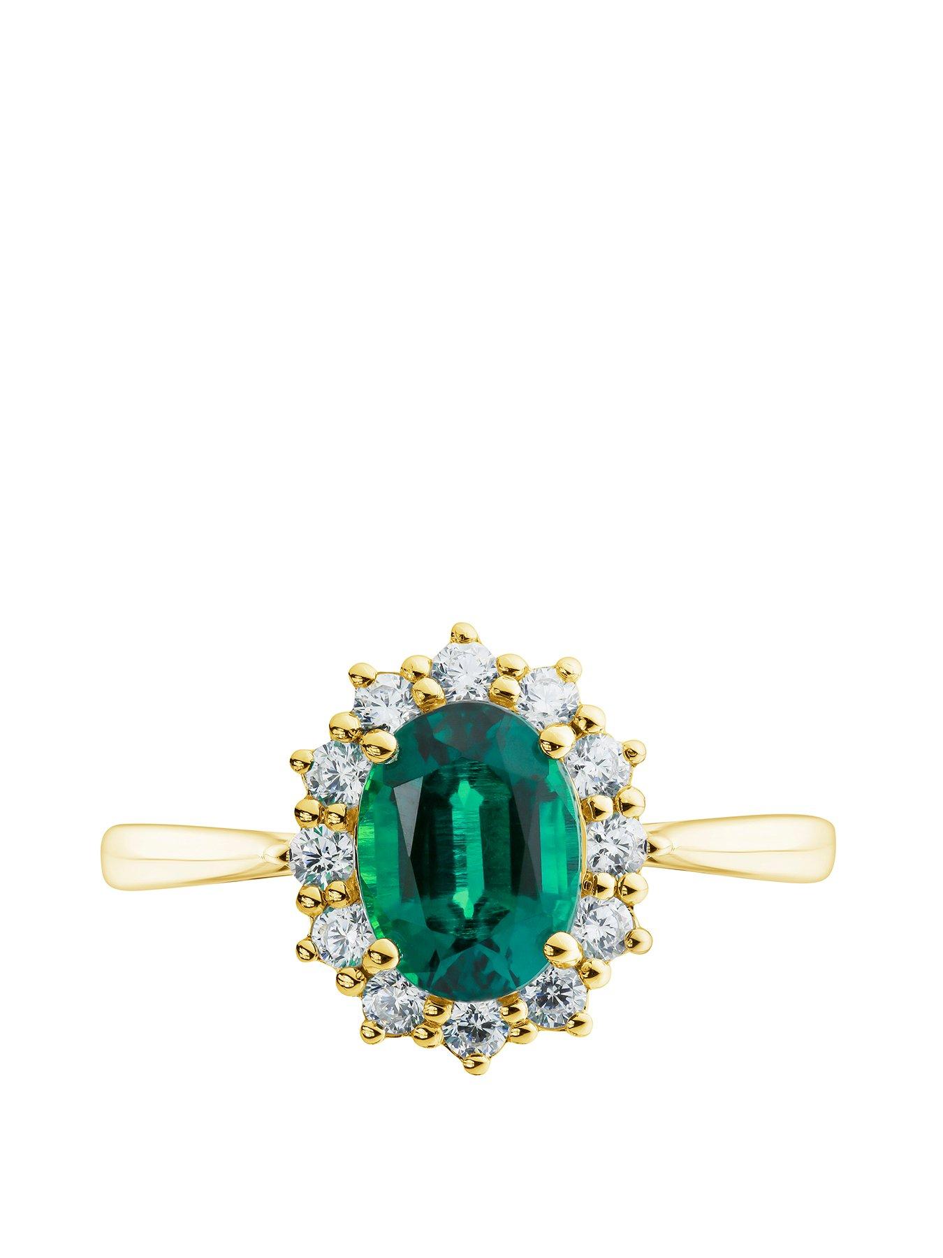 Image 2 of 6 of Created Brilliance Cate Created Brilliance 9ct Gold Created Emerald and 0.25ct Lab Grown Diamond Cluster Ring
