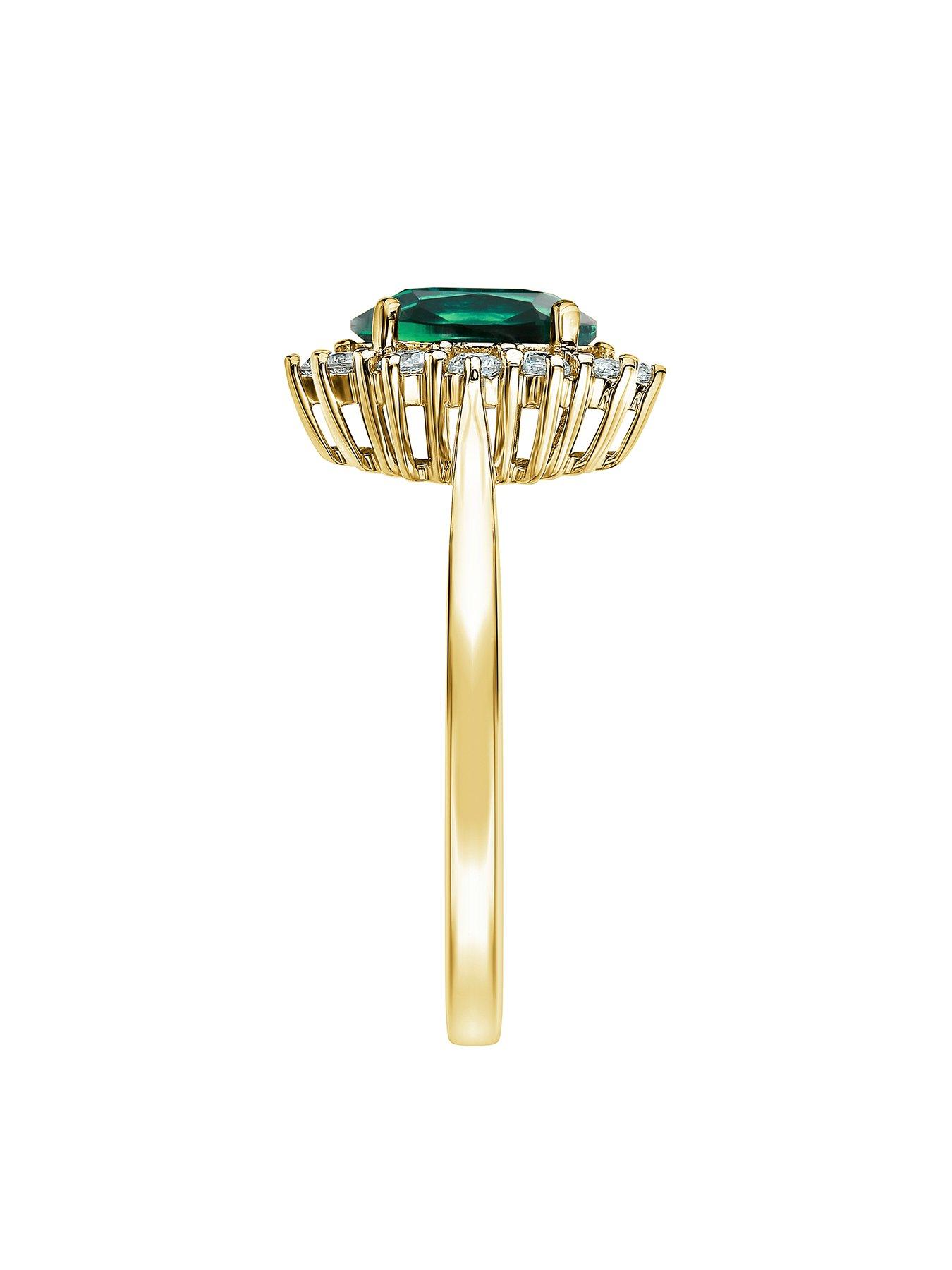 Image 3 of 6 of Created Brilliance Cate Created Brilliance 9ct Gold Created Emerald and 0.25ct Lab Grown Diamond Cluster Ring