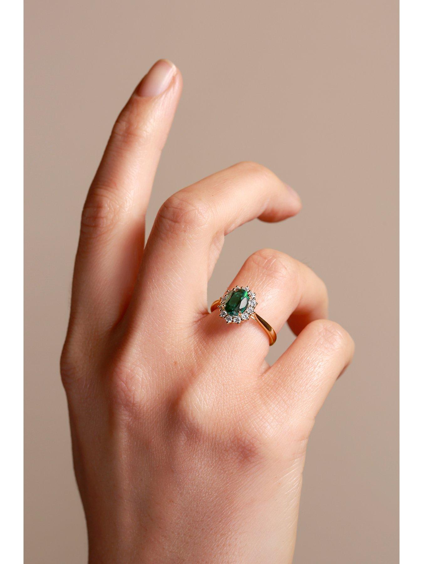 Image 6 of 6 of Created Brilliance Cate Created Brilliance 9ct Gold Created Emerald and 0.25ct Lab Grown Diamond Cluster Ring