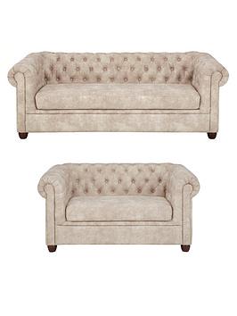 Product photograph of Very Home Chester Chesterfield Leather Look 3 Seater 2 Seater Sofa Set - Pebble Buy And Save from very.co.uk