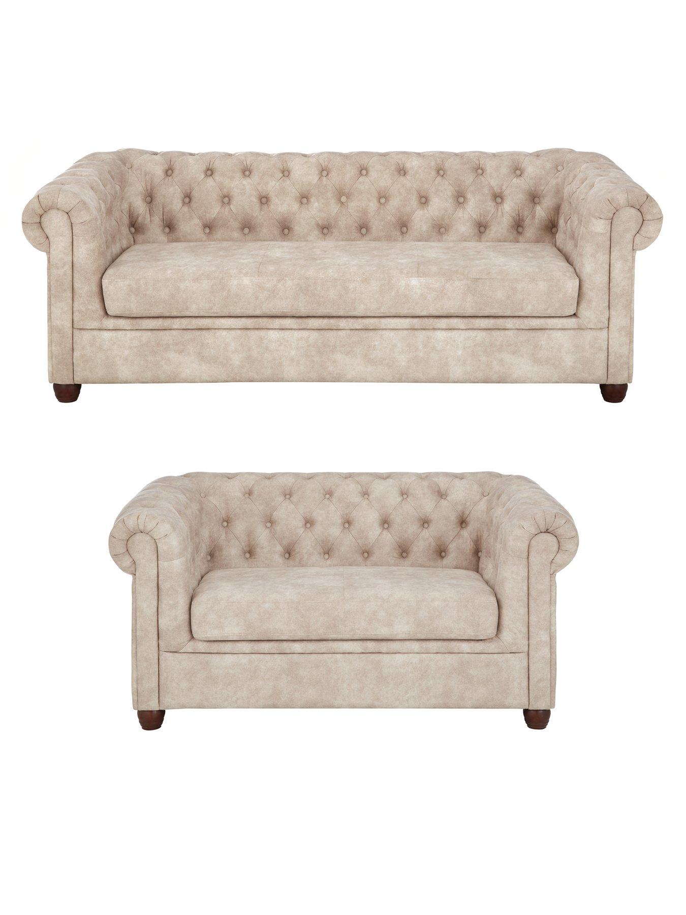 Very Home Chester Chesterfield Leather Look 3 Seater + 2 Seater Sofa Set -  Pebble (Buy and SAVE!)