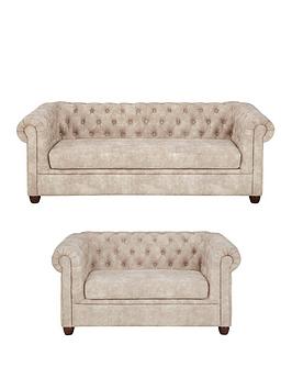 Chester Faux Leather 3 Seater + 2 Seater Sofa Set - Pebble (Buy And Save!)