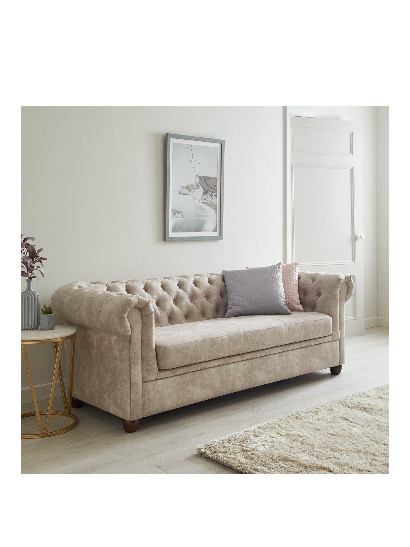 Very Home Chester Chesterfield Leather Look 3 Seater 2 Seater Sofa Set Pebble Buy and SAVE FSC Certified Very