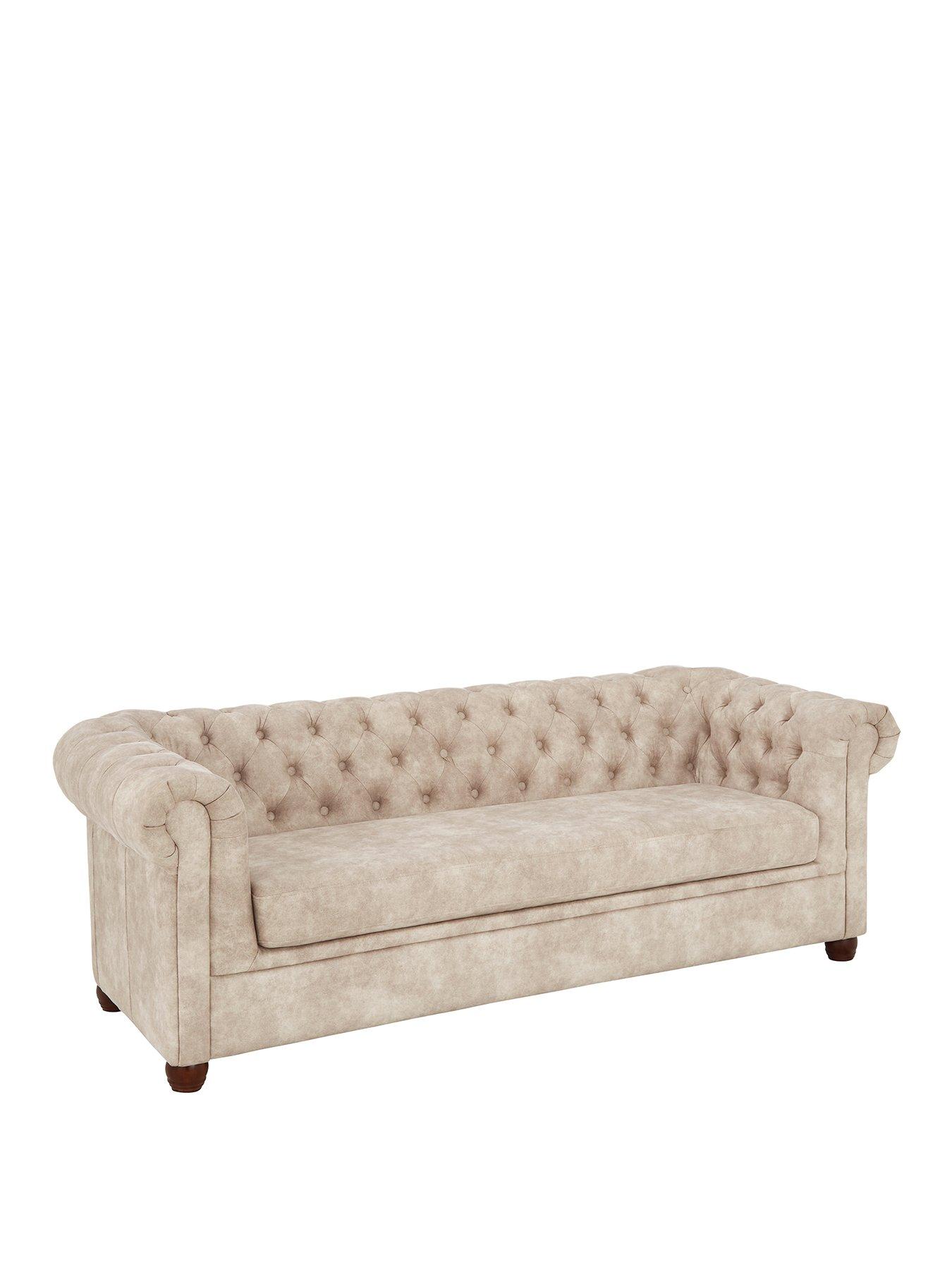 Image 3 of 7 of Very Home Chester Chesterfield Leather Look 3 Seater + 2 Seater Sofa Set - Pebble (Buy and SAVE!)&nbsp;- FSC&reg; Certified