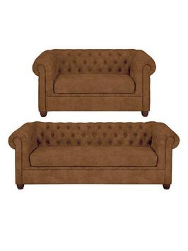 Product photograph of Very Home Chester Leather Look 3 Seater 2 Seater Sofa Set - Chocolate Buy And Save from very.co.uk