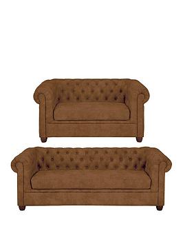 Chester Faux Leather 3 Seater + 2 Seater Sofa Set - Chocolate (Buy And Save!)