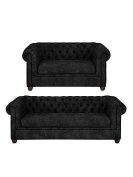 Product photograph of Very Home Chester Chesterfield Leather Look 3 Seater 2 Seater Sofa Set - Black Buy And Save from very.co.uk