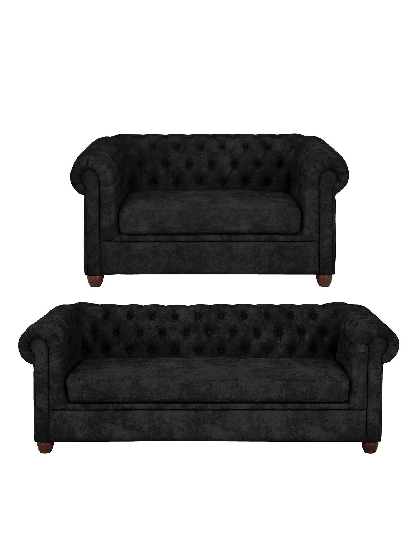 Image of Very Home Chester Chesterfield Leather Look 3 Seater + 2 Seater Sofa Set - Black (Buy and SAVE!) - FSC Certified