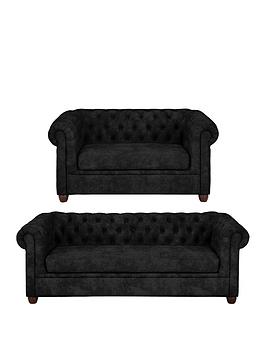 Product photograph of Very Home Chester Chesterfield Leather Look 3 Seater 2 Seater Sofa Set - Black Buy And Save from very.co.uk