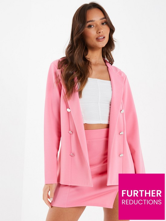 front image of quiz-pink-scuba-crepe-6-button-blazer