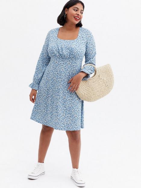 new-look-curves-blue-ditsy-floral-square-neck-mini-dress
