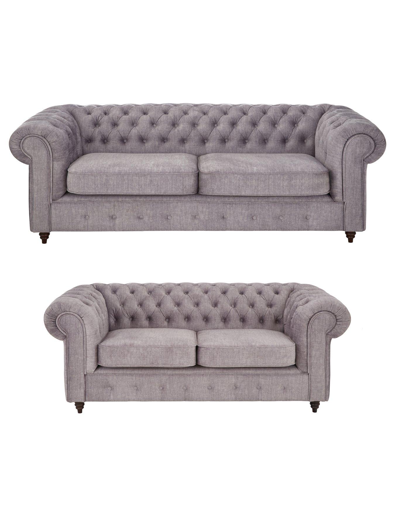 undefined Laura Chesterfield Fabric 3 + 2 Sofa Set - Grey (Buy and SAVE!) - FSC Certified