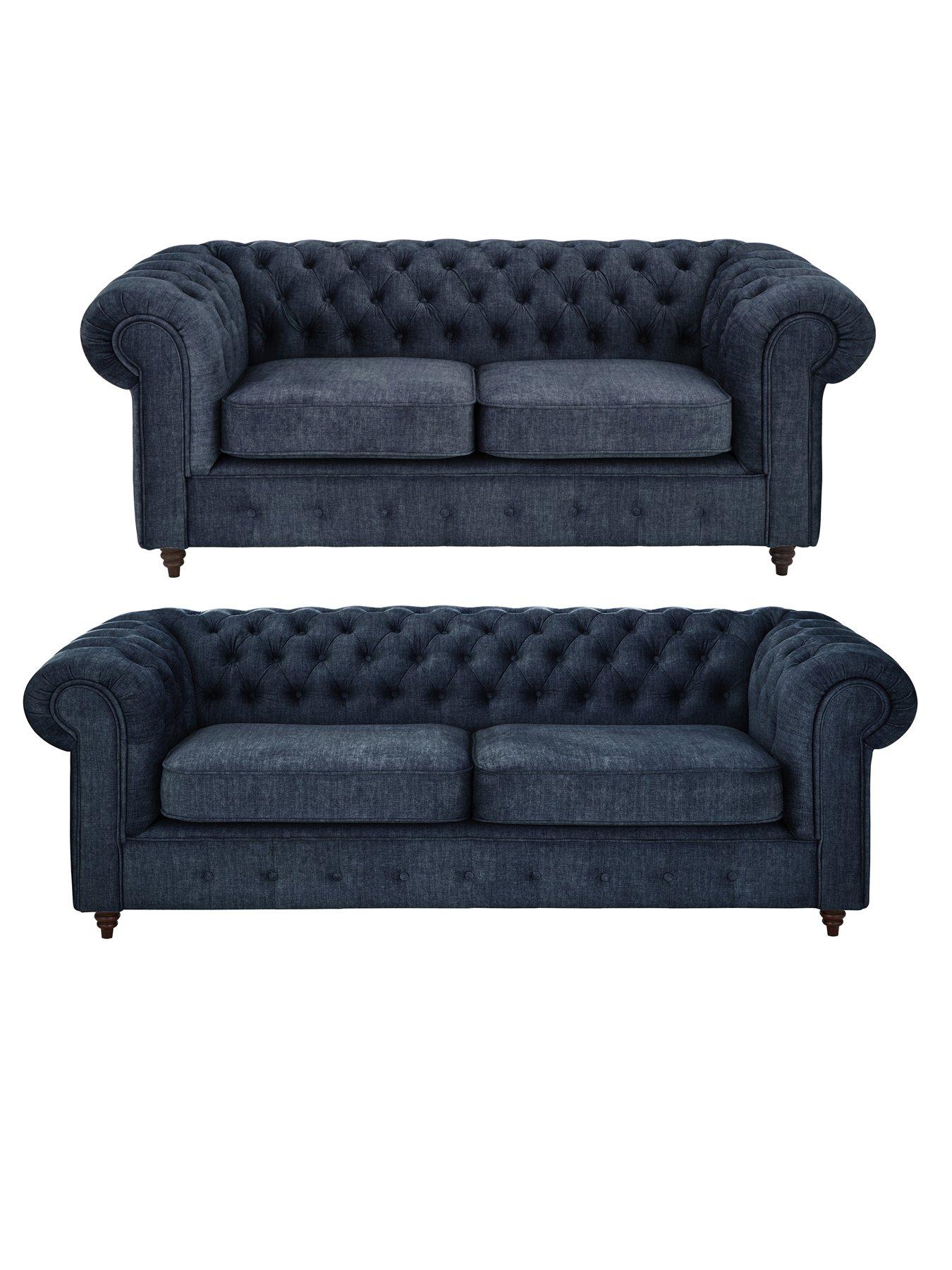 undefined Laura Chesterfield Fabric 3 + 2 Sofa Set - Grey (Buy and SAVE!) - FSC Certified