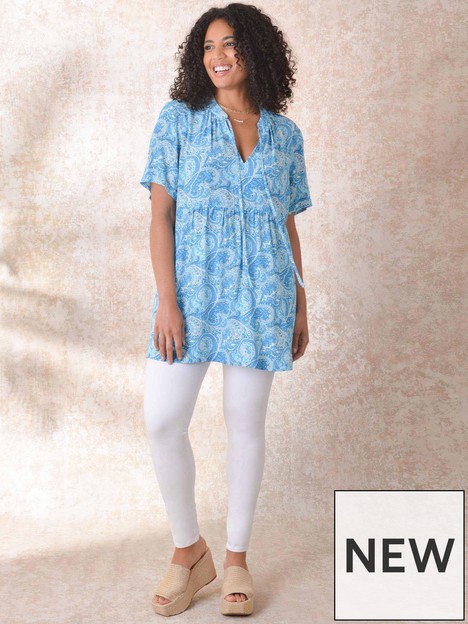 live-unlimited-paisley-short-sleeve-smock-top-with-ties-blue