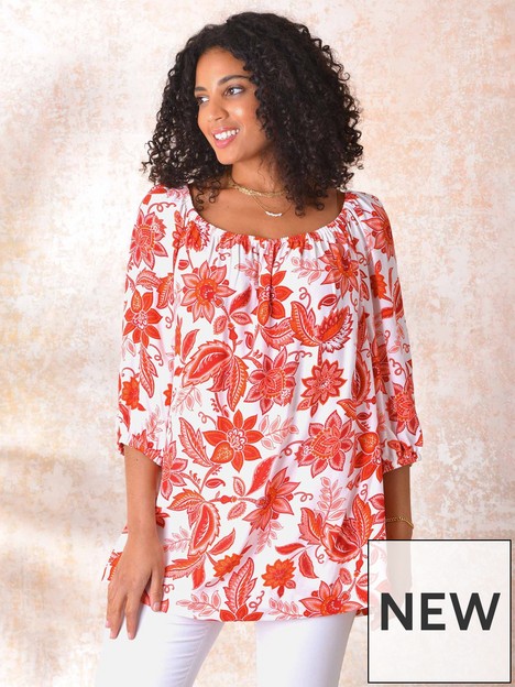 live-unlimited-red-floral-bardot-swing-blouse
