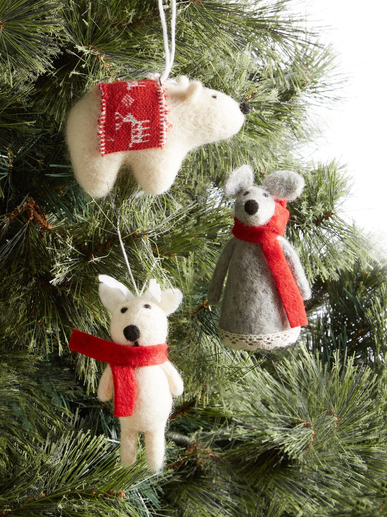 Product photograph of Set Of 3 Felt Animal Christmas Tree Decorations from very.co.uk