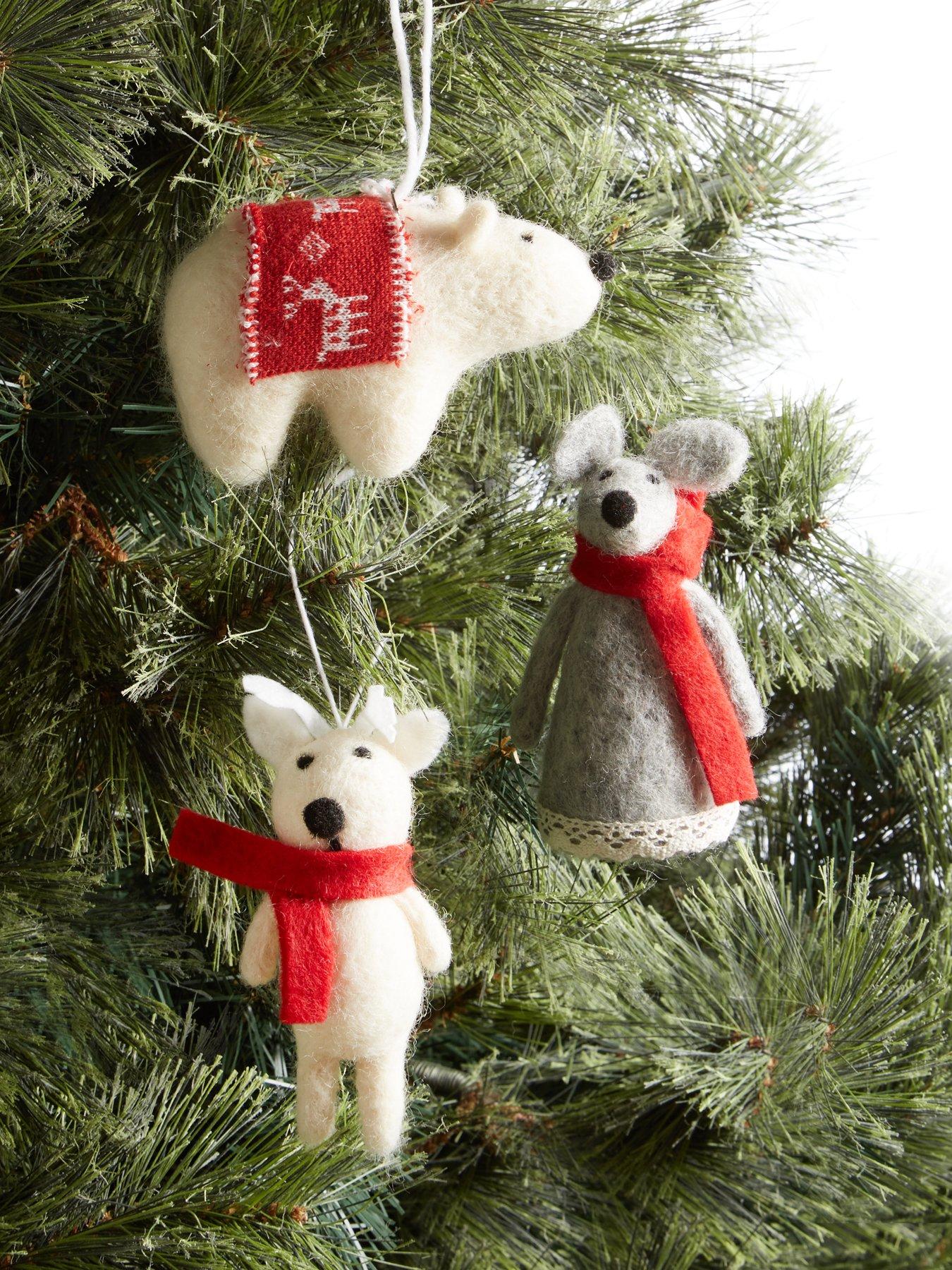 Set of 3 Felt Animal Christmas Tree Decorations very.co.uk