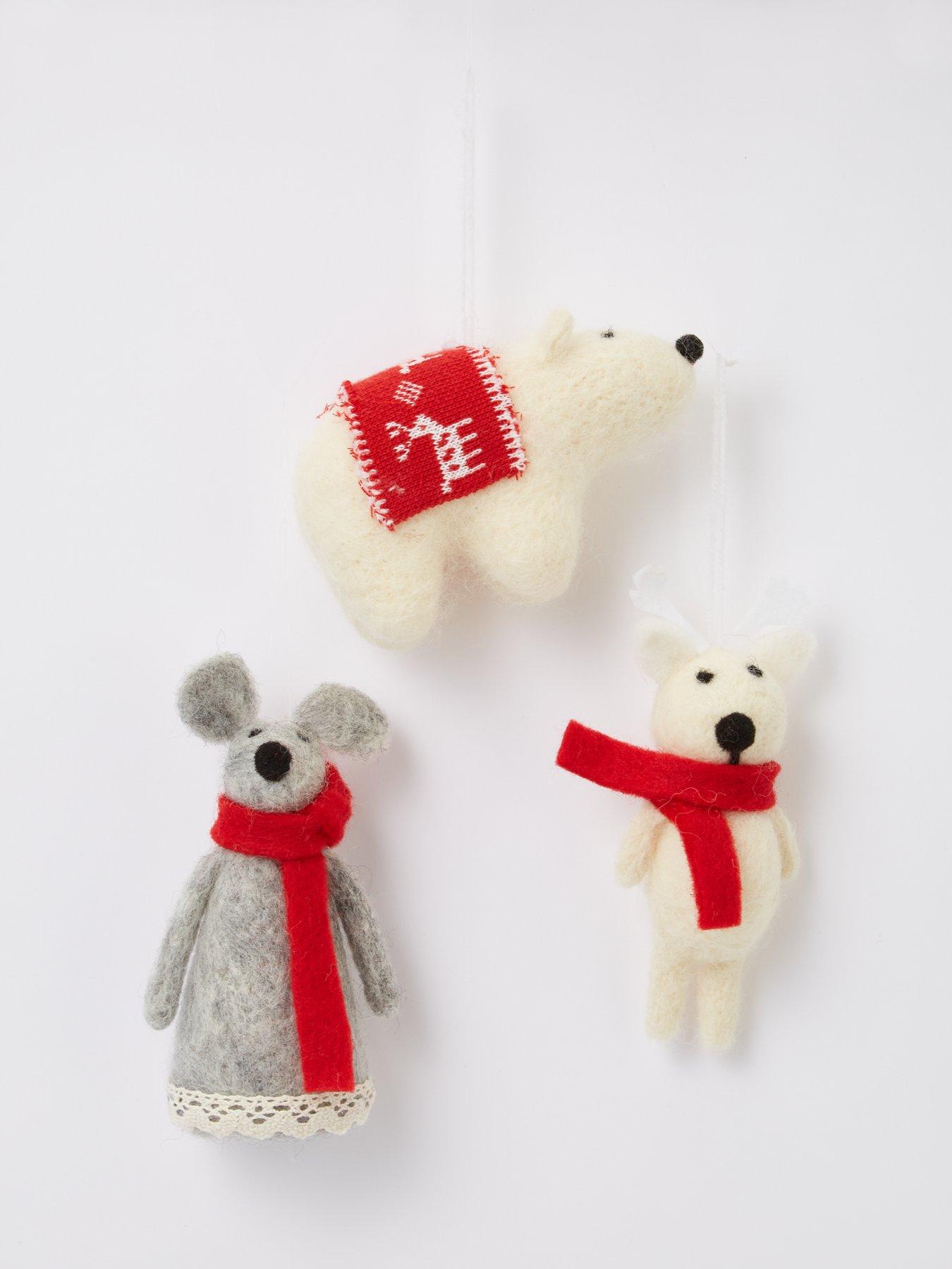 Set of 3 Felt Animal Christmas Tree Decorations very.co.uk