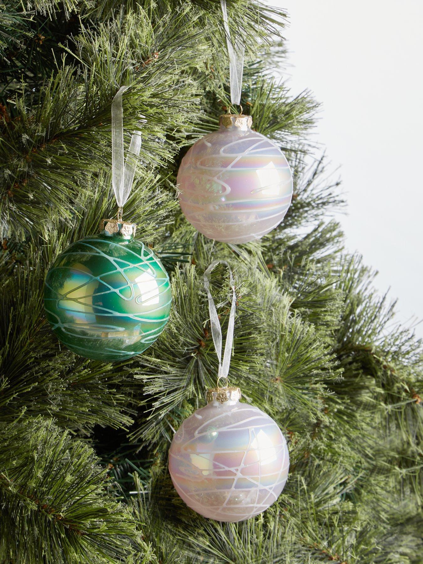 Product photograph of Set 6 Crackled Glass Christmas Tree Decorations from very.co.uk