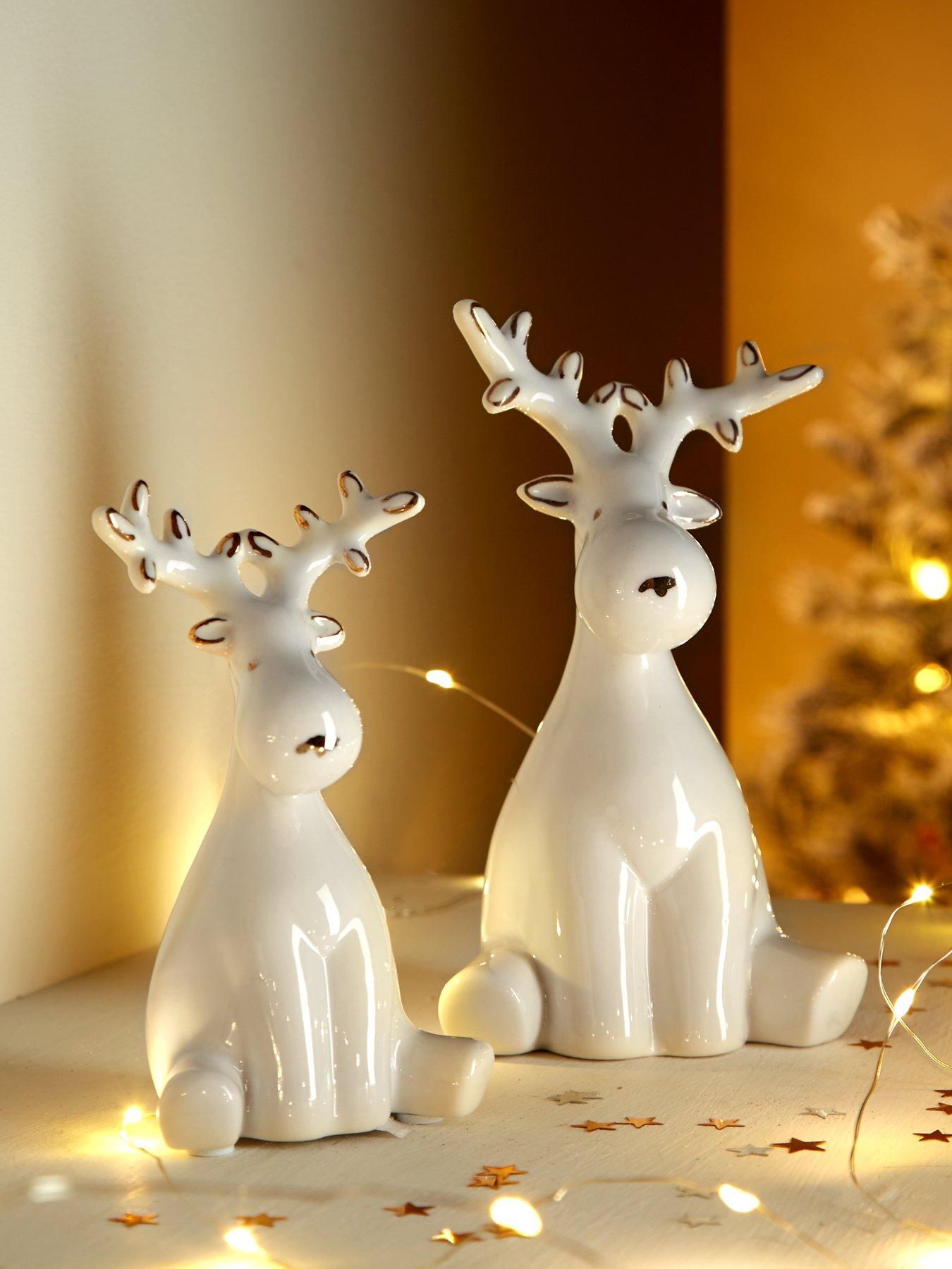  image of very-home-set-2-ceramic-deer-ornament-christmas-decorations