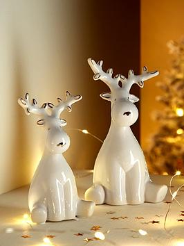 Product photograph of Very Home Set 2 Ceramic Deer Ornament Christmas Decorations from very.co.uk