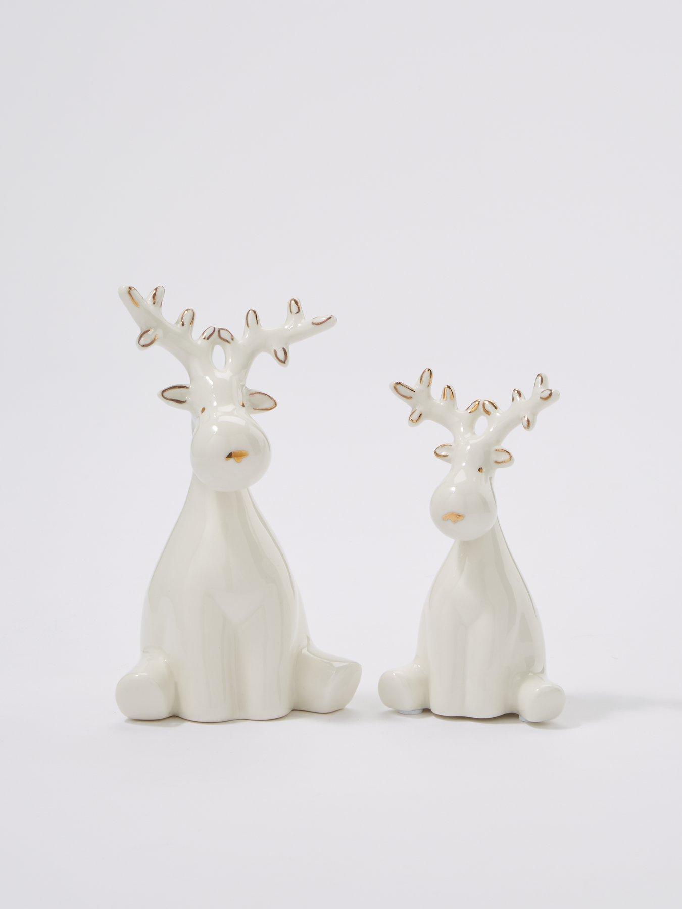  image of very-home-set-2-ceramic-deer-ornament-christmas-decorations