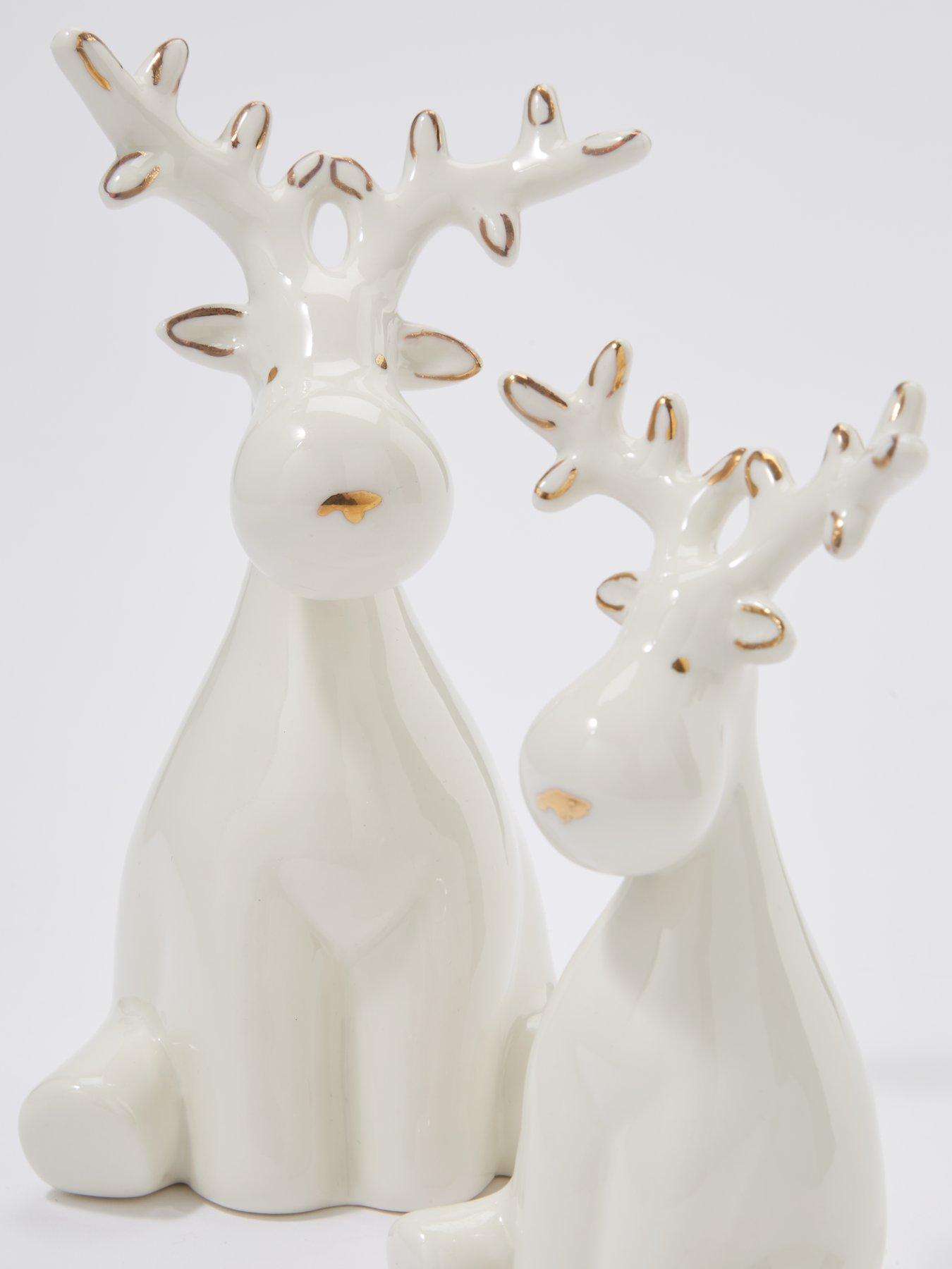 image of very-home-set-2-ceramic-deer-ornament-christmas-decorations