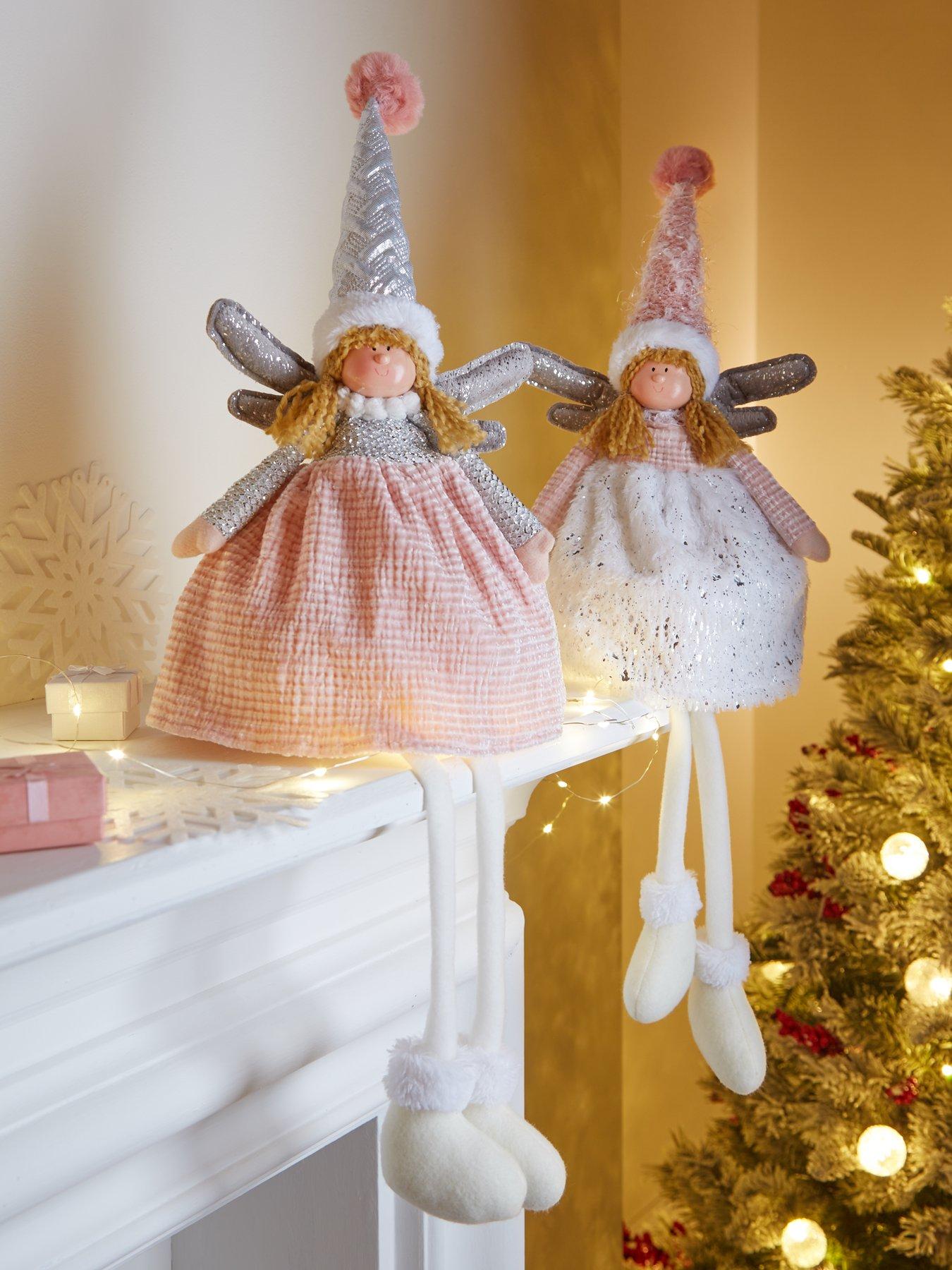 Set of 2 Fairies with Dangly Legs Christmas Decorations