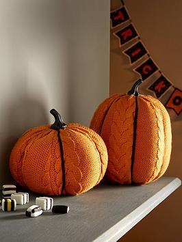 Product photograph of Very Home Set Of 2 Cable Knit Pumpkins Halloween Decorations from very.co.uk
