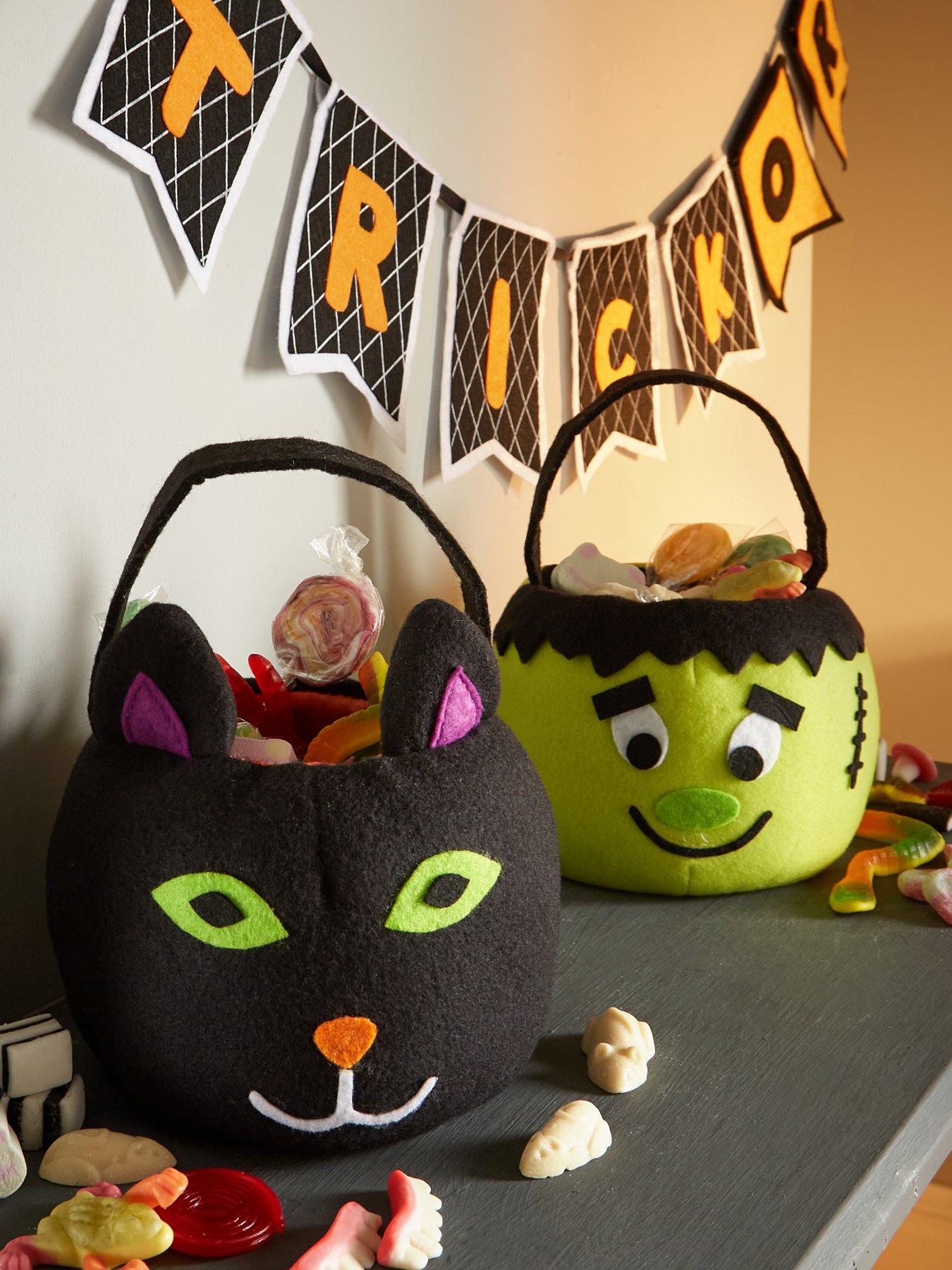 Product photograph of Set Of 2 Halloween Trick Or Treat Bags - Cat And Frankenstein from very.co.uk