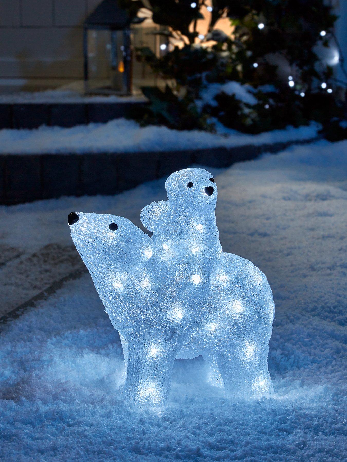 Acrylic Light Up Mummy and Baby Polar Bear Outdoor Christmas Decoration