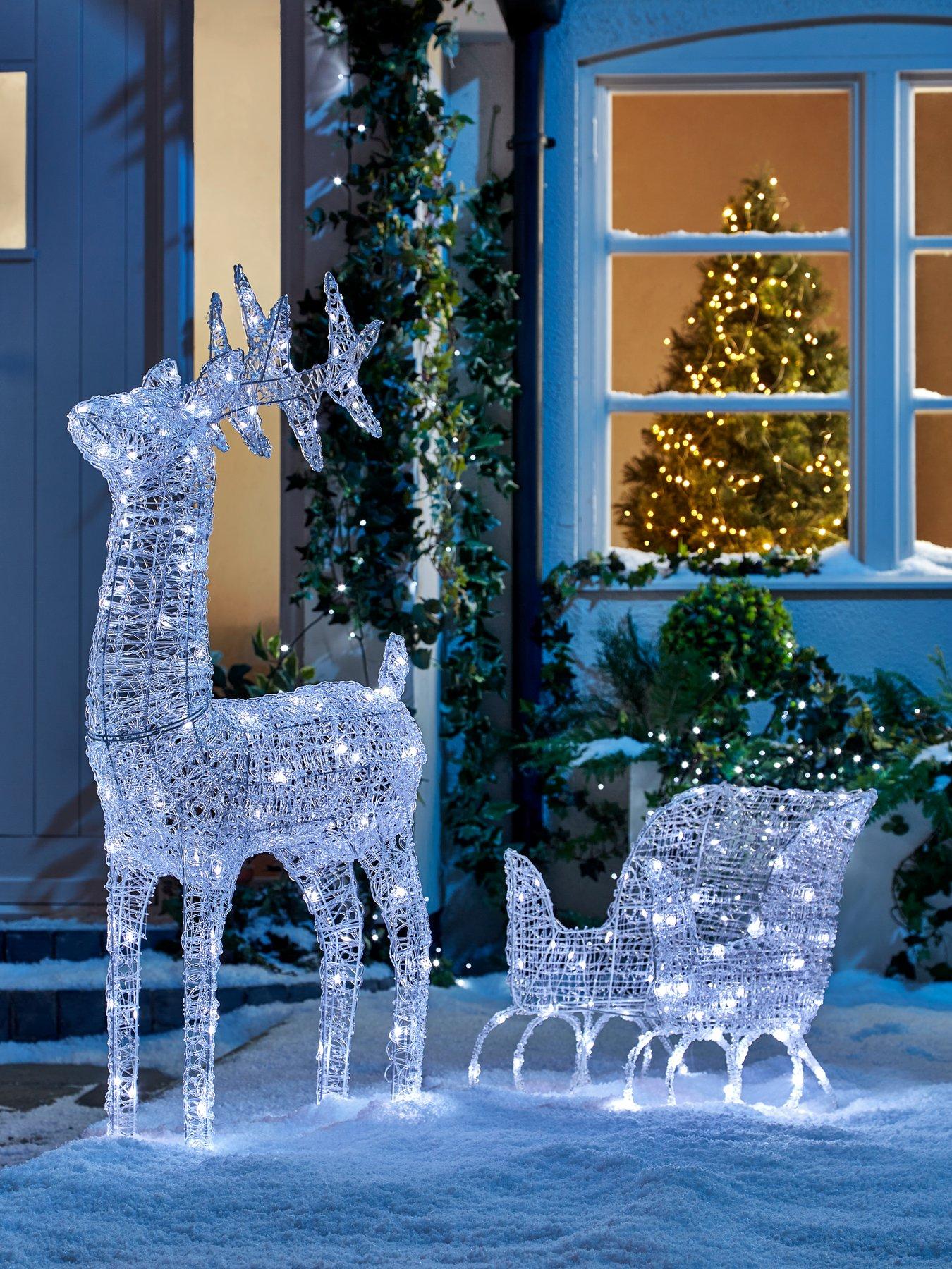 undefined Large Acrylic Reindeer and Sleigh Light Up Outdoor Christmas Decoration