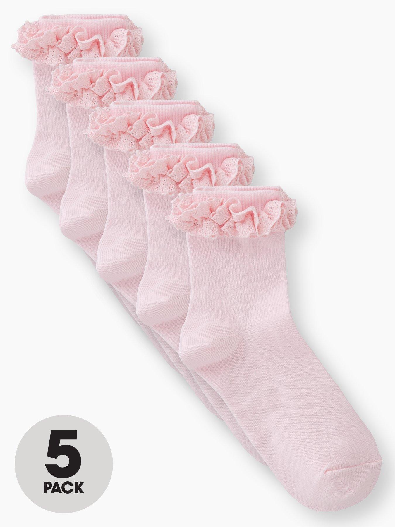 The Very Collection Girls Occasion Broderie Frill Socks (5 Pack) - Pink