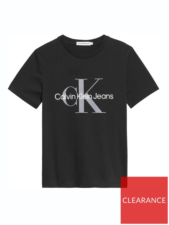 front image of calvin-klein-jeans-kids-monogram-logo-t-shirt-black
