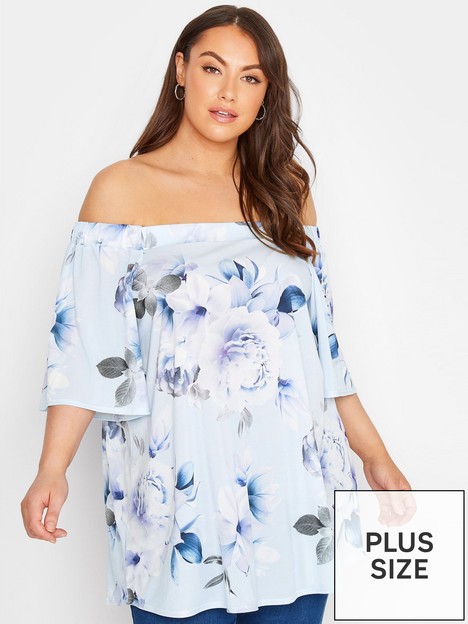 yours-floral-bardot-top-blue