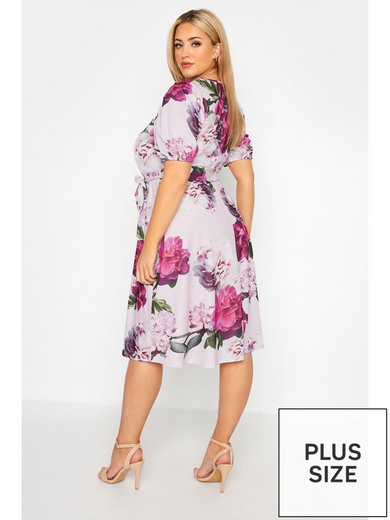 stillFront image of yours-clothing-pink-floral-puff-sleeve-dress