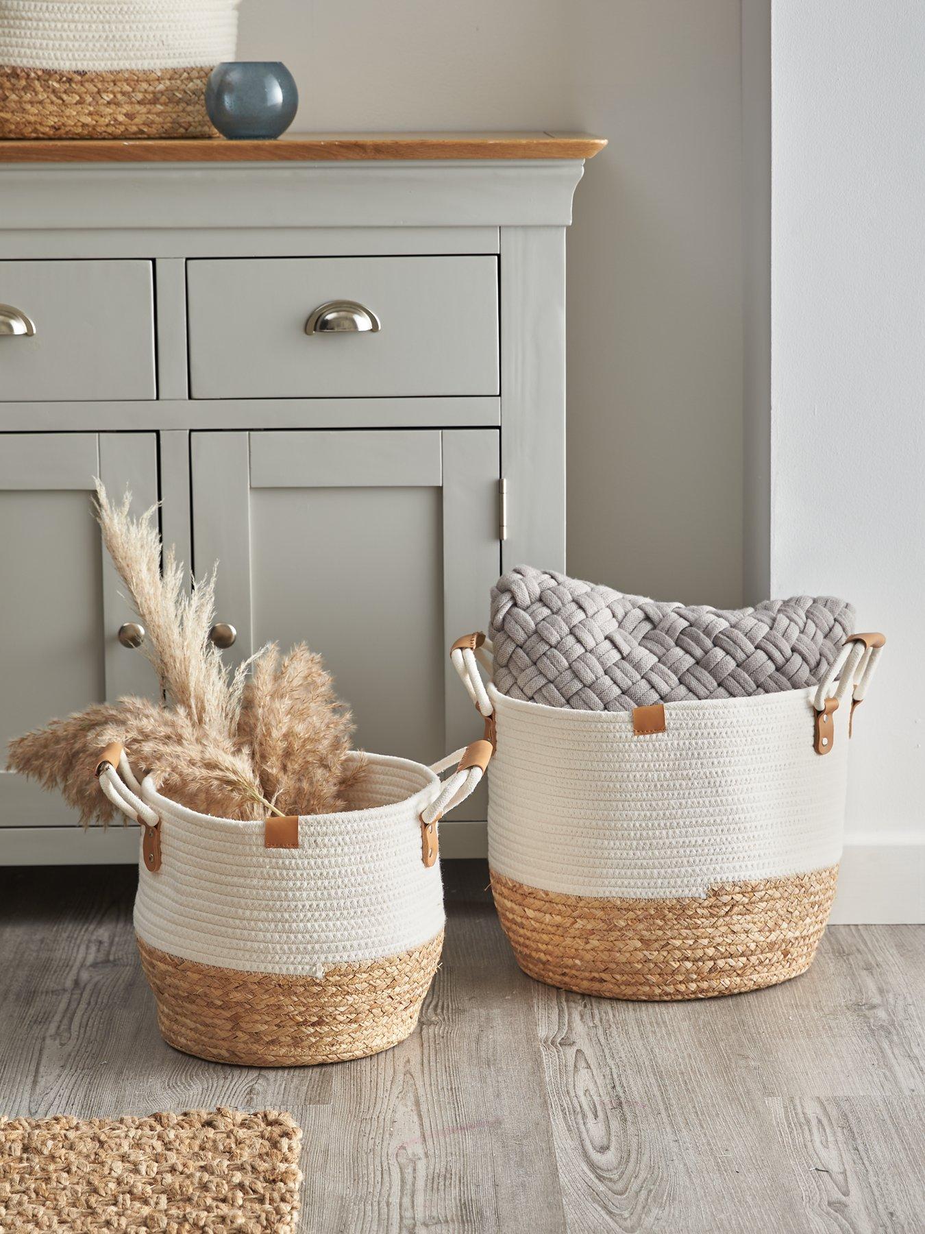 undefined Set of 2 Round Cotton/Seagrass Storage Baskets