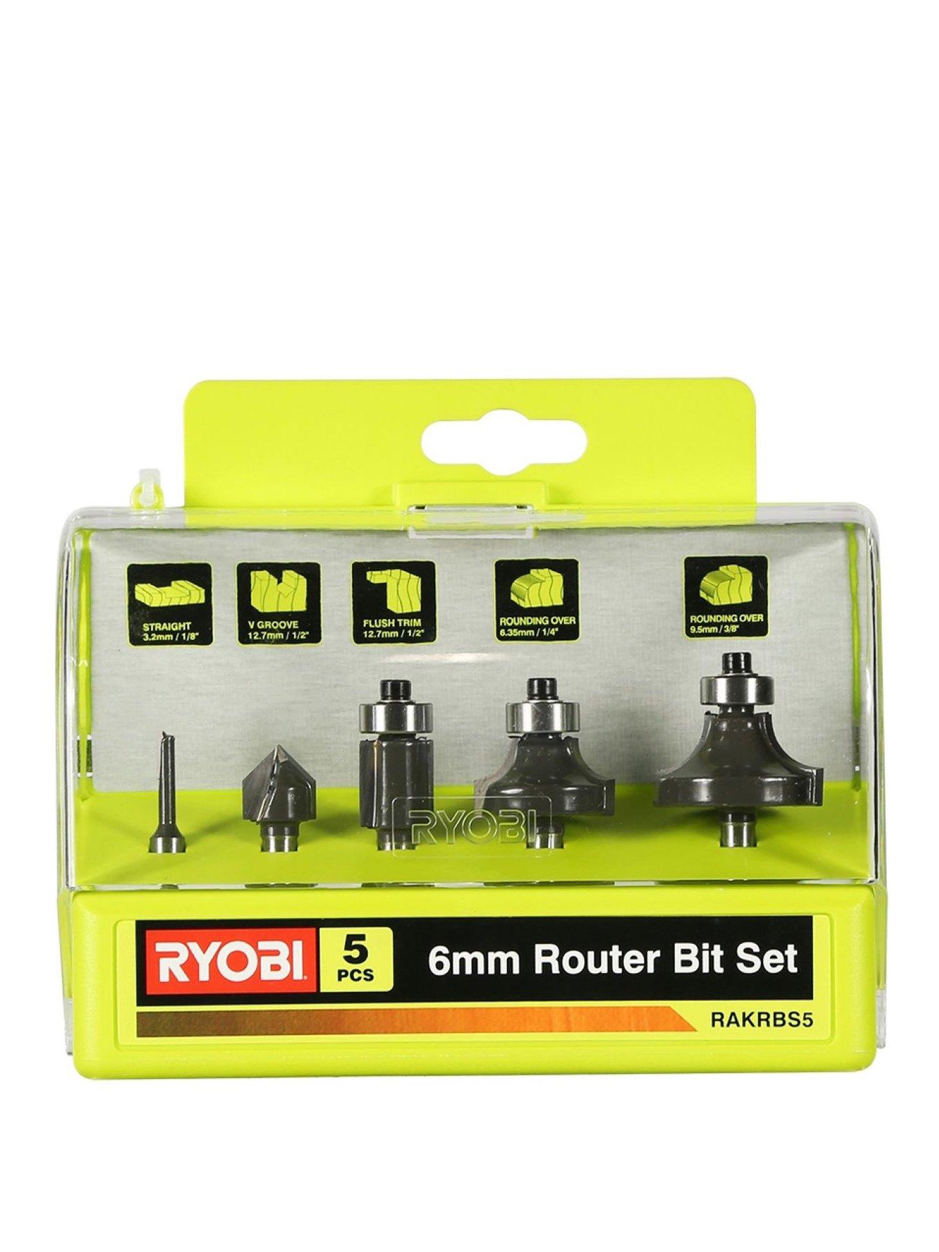 Product photograph of Ryobi Rakrbs5 5-piece Router Cutters 6mm Shank from very.co.uk