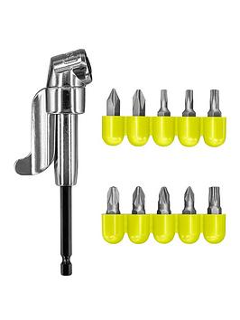 Product photograph of Ryobi Rakrad11 Right Angle Drill Adapter And Screwdriver Bit Set from very.co.uk