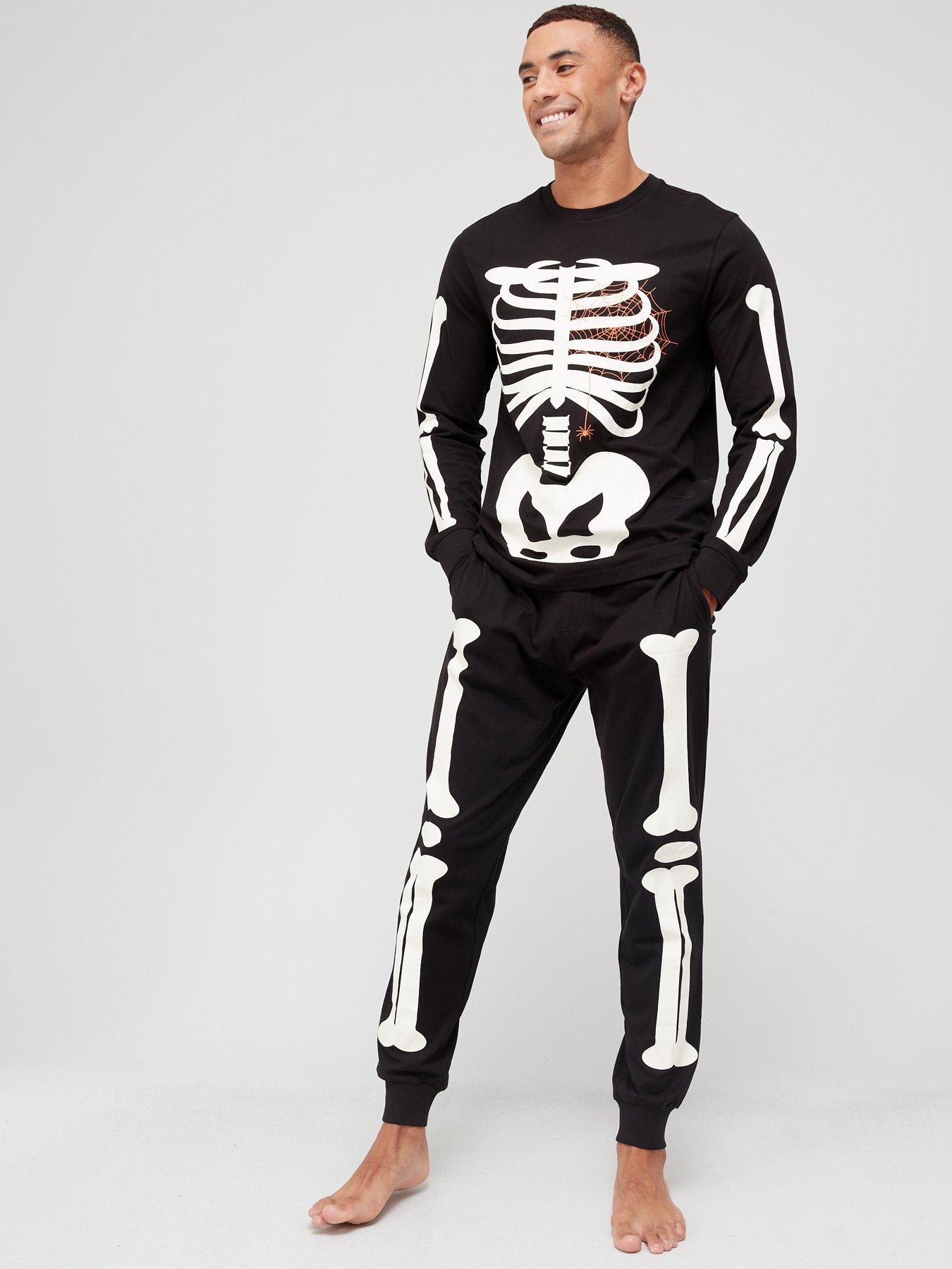 Very Man Mens Family Halloween Skeleton Pyjamas - Black | very.co.uk