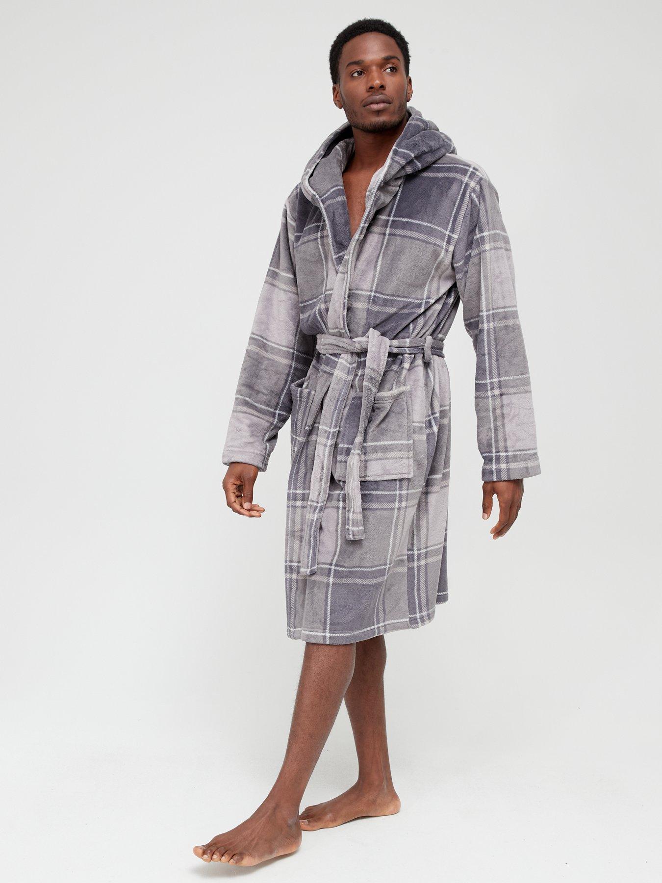 Best Deals Direct Mens Check Stripe Kimono Wrap Dressing Gown 