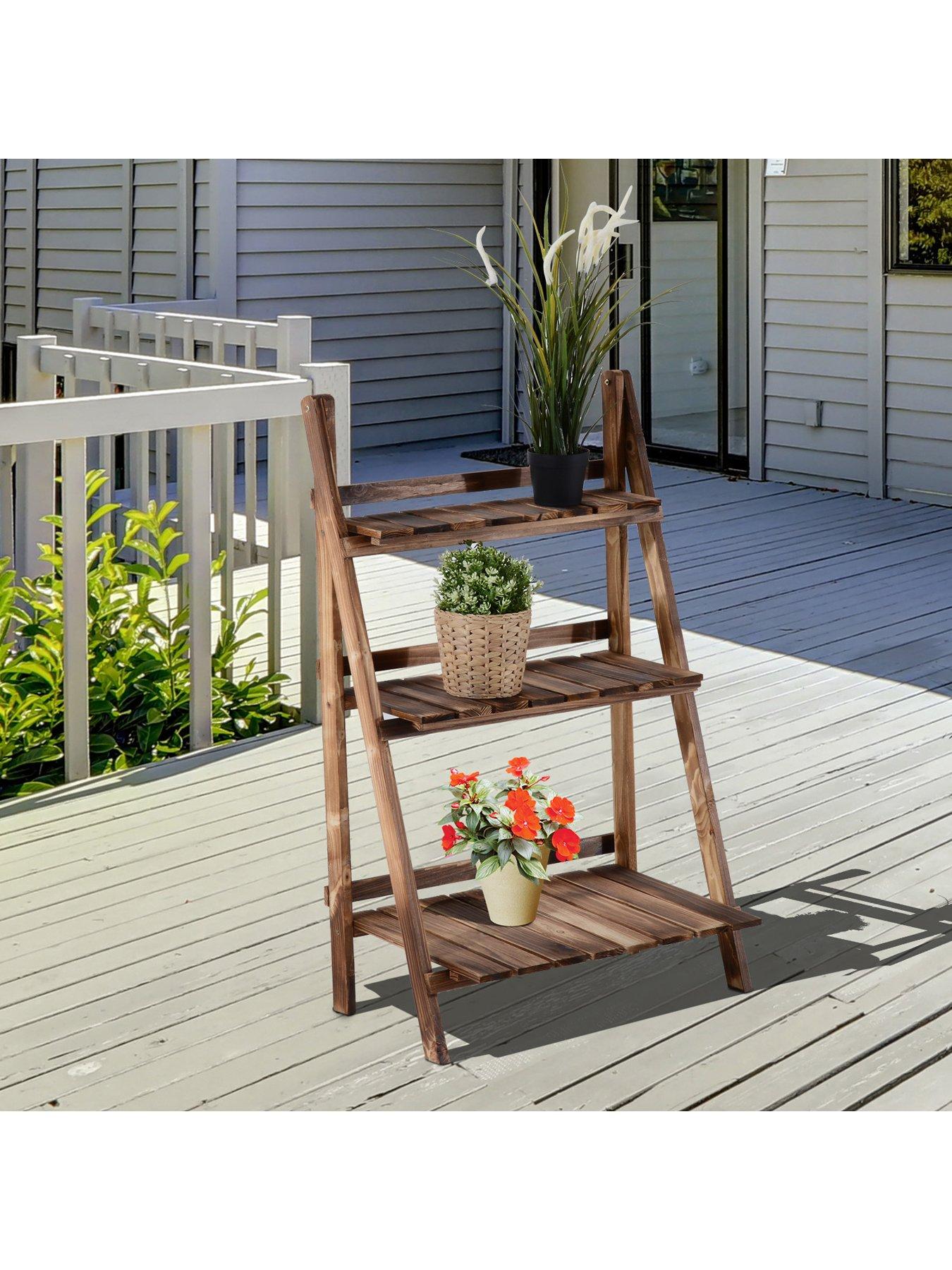 undefined Flower Pot 3-Tier Fir Wood Stand 60Lx37Wx93Hcms