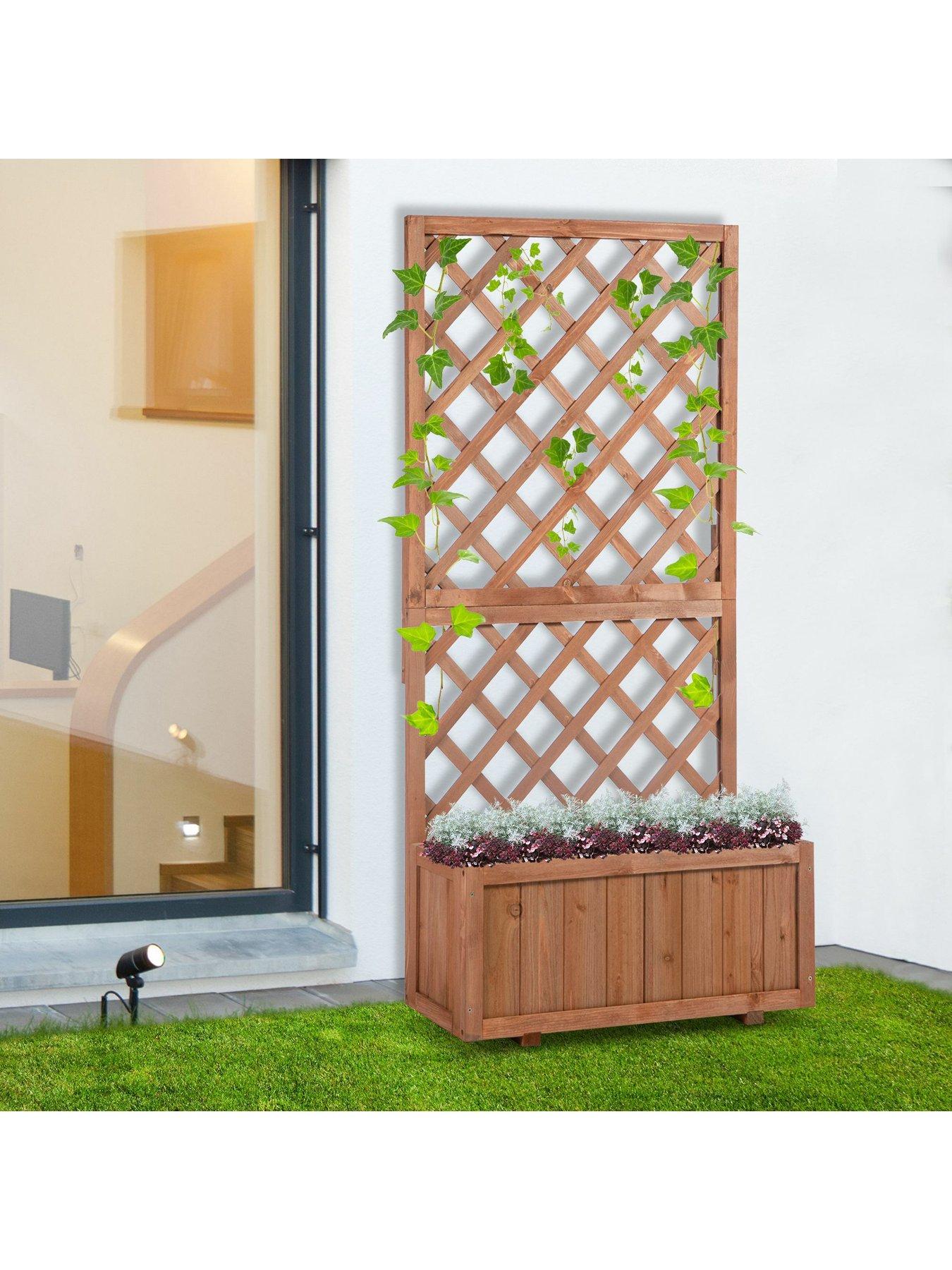 OutSunny Wooden Planter with Trellis Display Stand 72.5Lx31.5Wx149.5Hcms