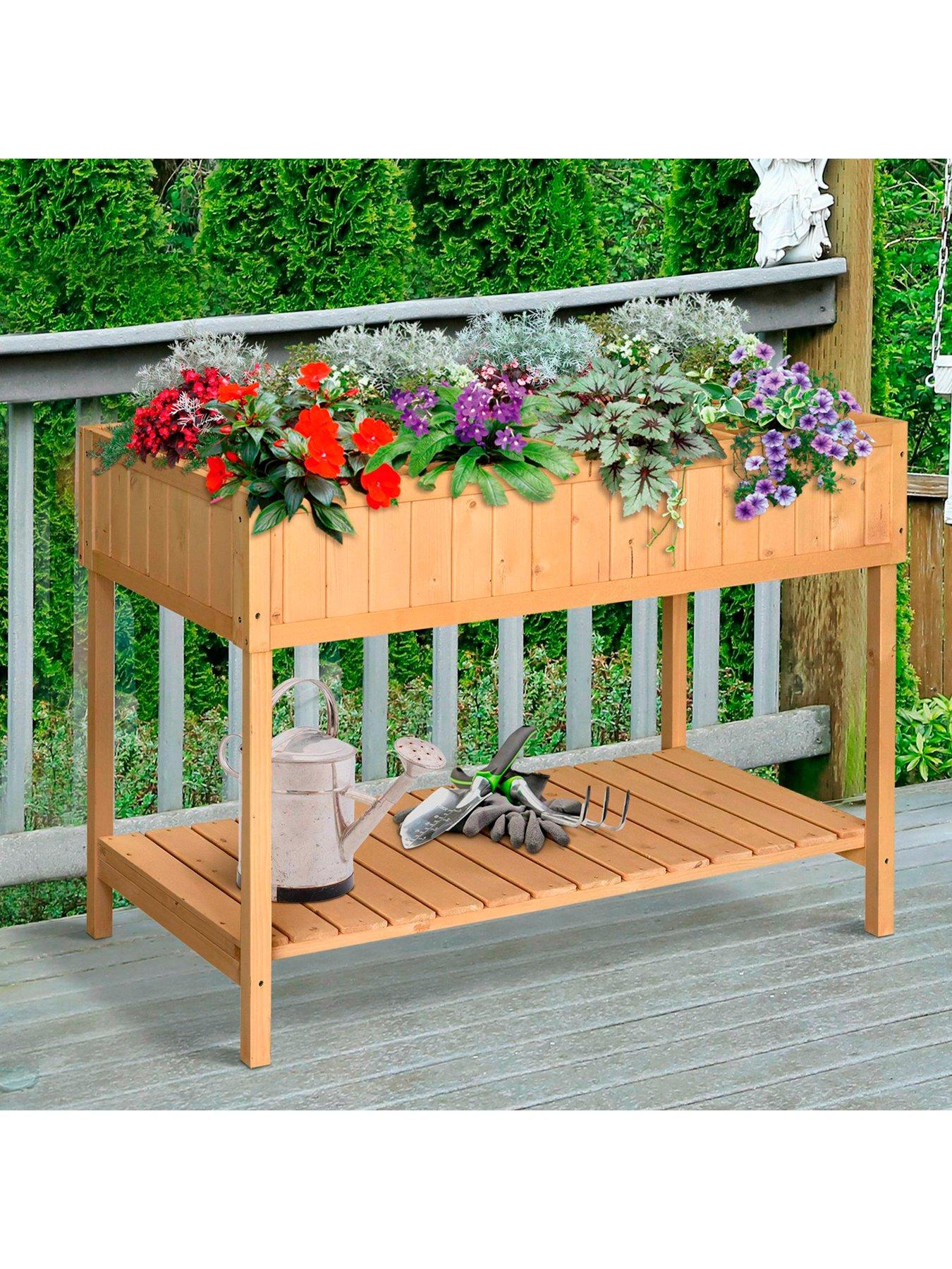 Product photograph of Outsunny Fir Wood Raised Rectangular 8 Compartment Plant Stand from very.co.uk