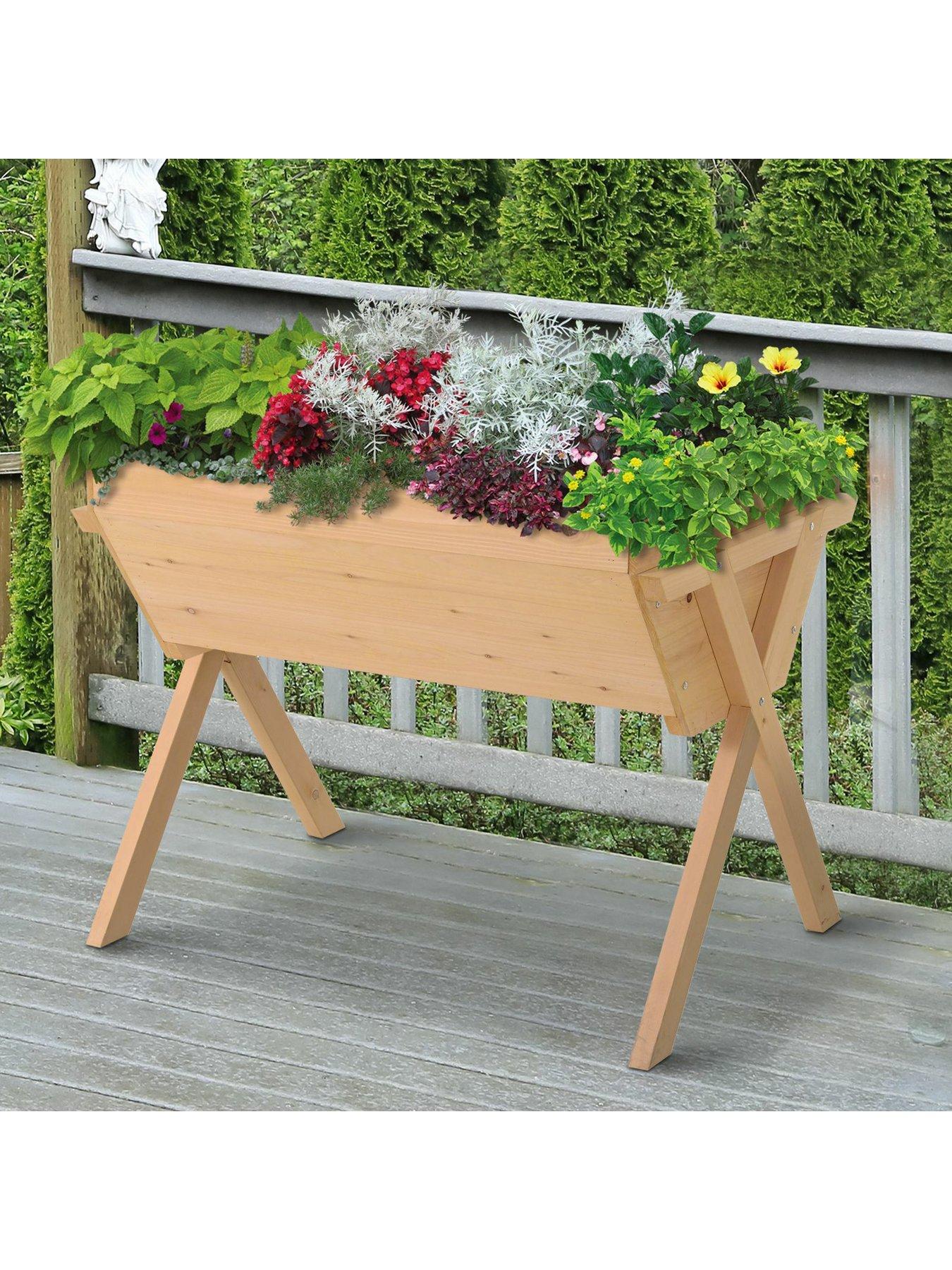 undefined Large Fir Wood Raised Plant Stand